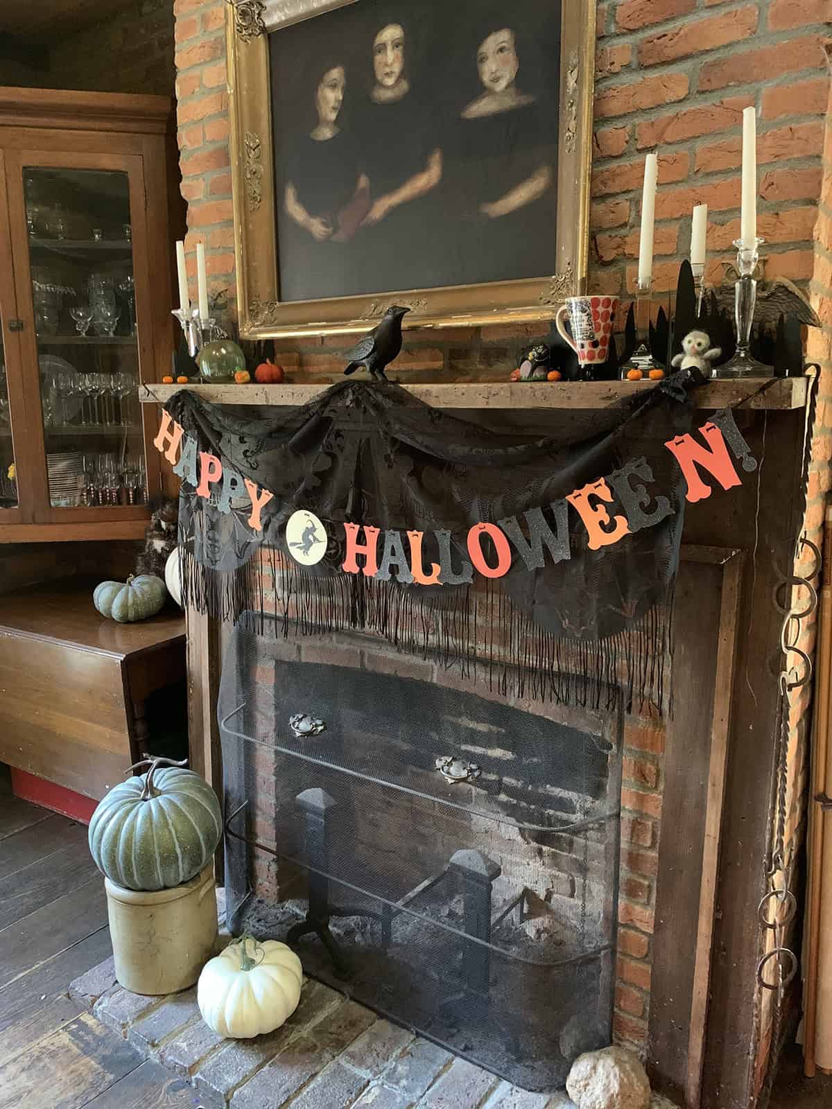 Vintage Fireplace Pumpkin Display