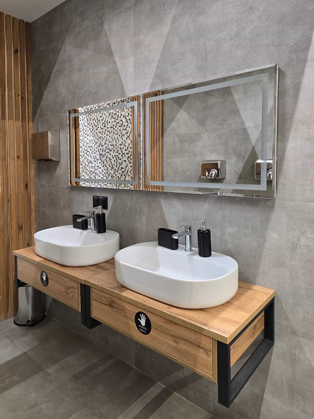 Wood Double Vanity With Vessel Sinks