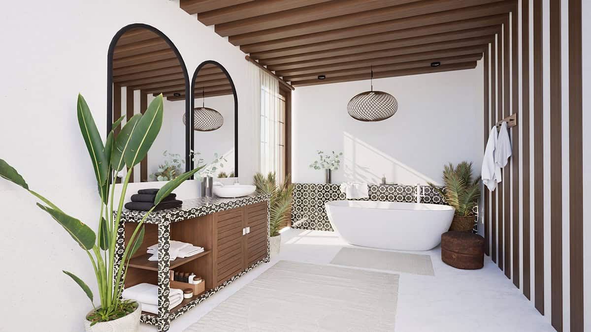 Wood Slatted Boho Bathroom