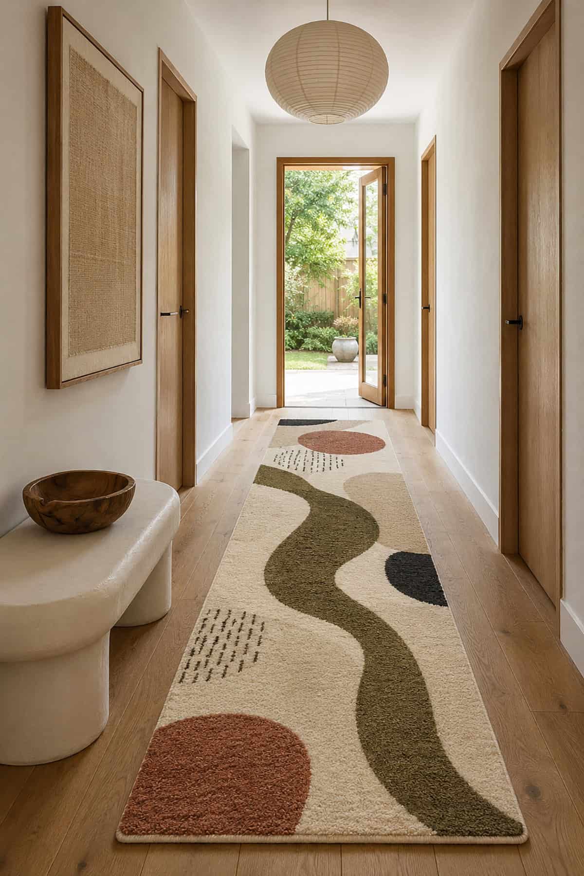 Abstract Low Pile Runner in a Natural Modern Hallway