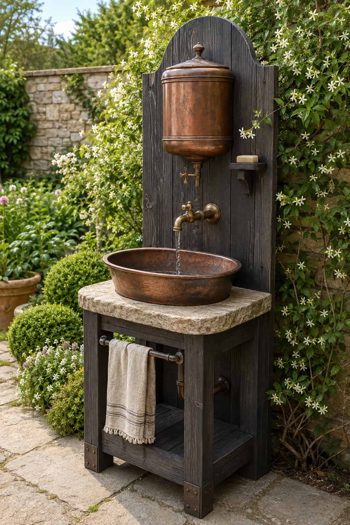 Antique Copper Garden Washstand