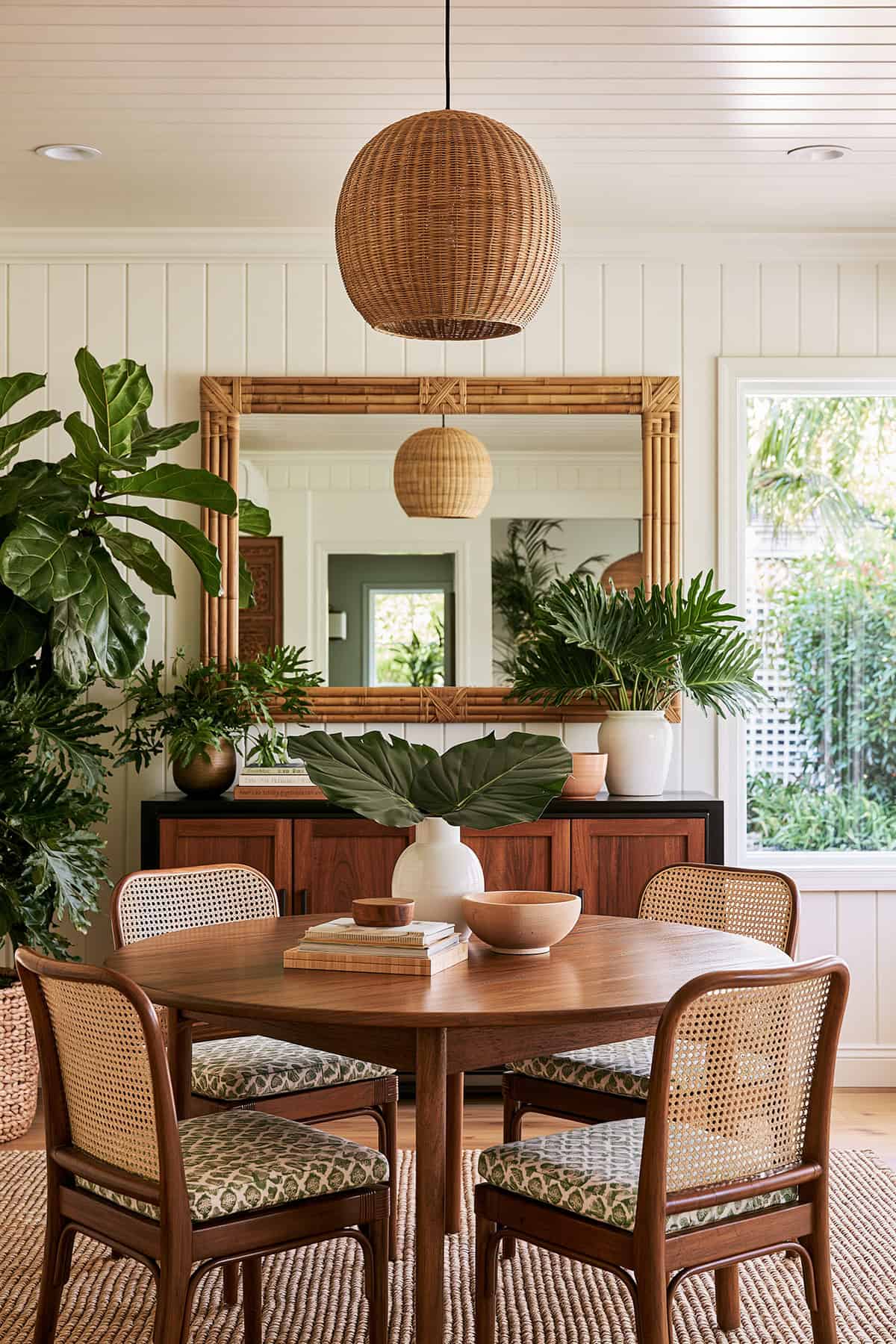 Bamboo Mirror in a Tropical Dining Room