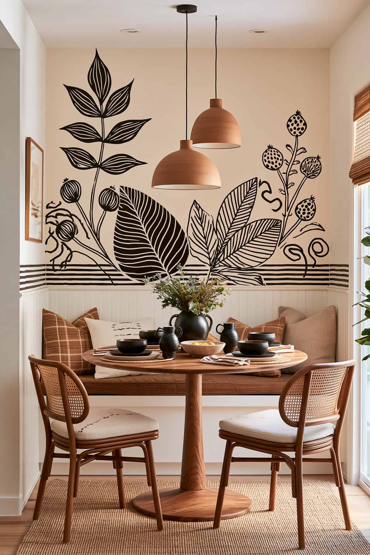 Black Botanical Line Art Mural