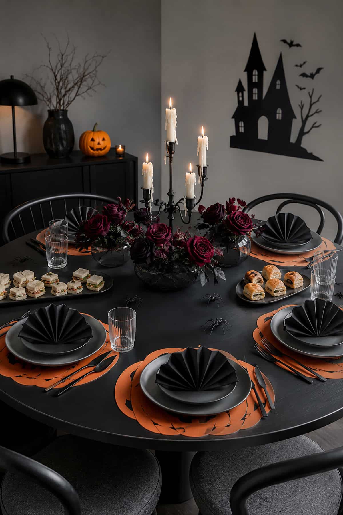 Black Rose And Candelabra Halloween Table