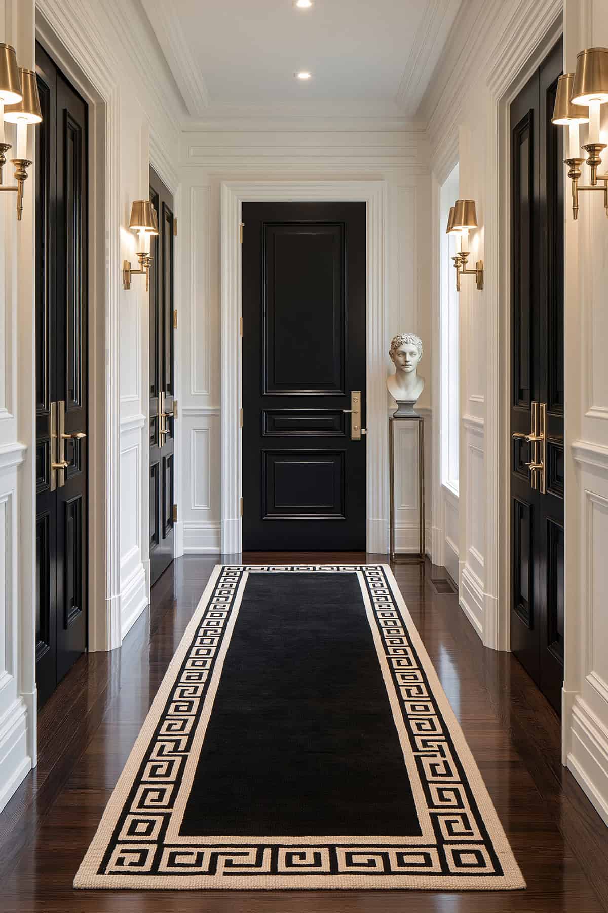 Black Runner With Cream Greek Key Trim