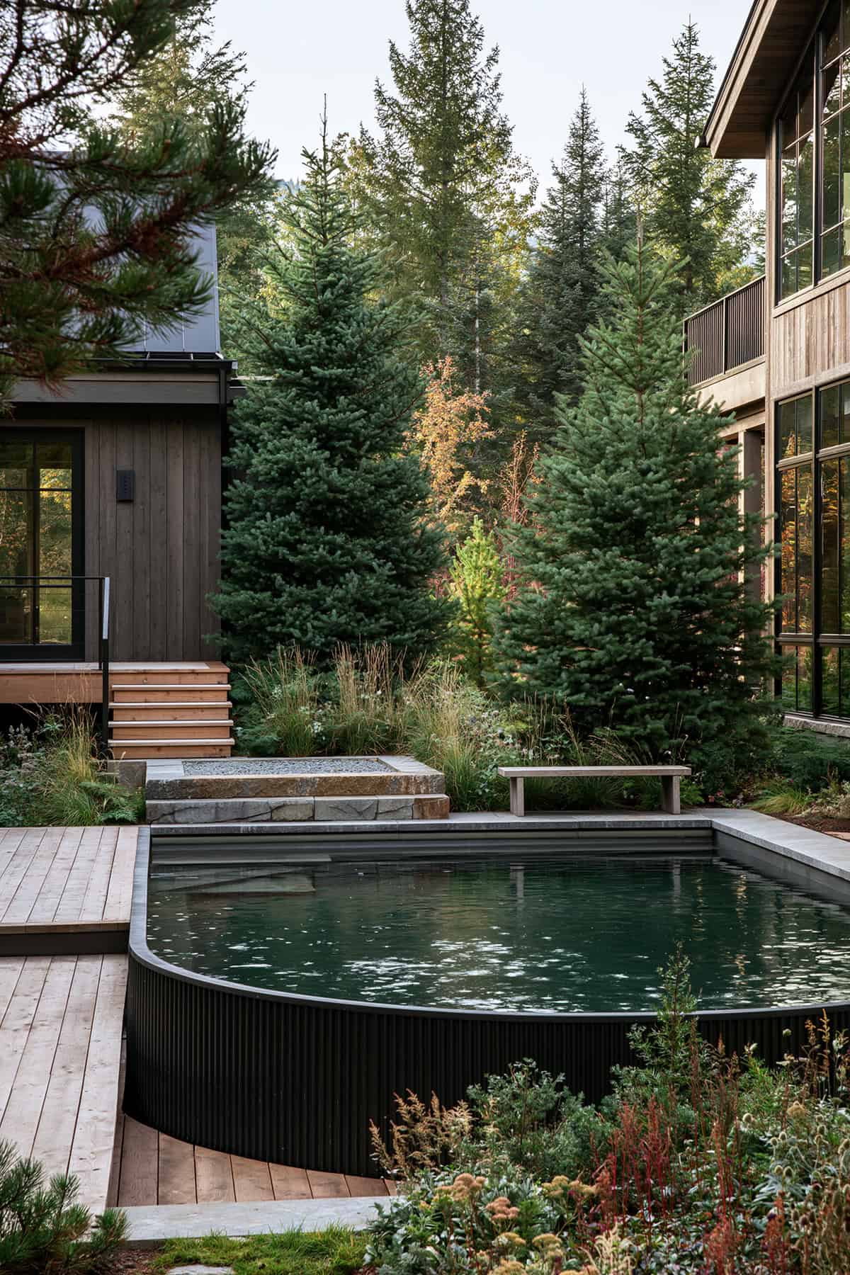Black Steel Pool In An Alpine Garden
