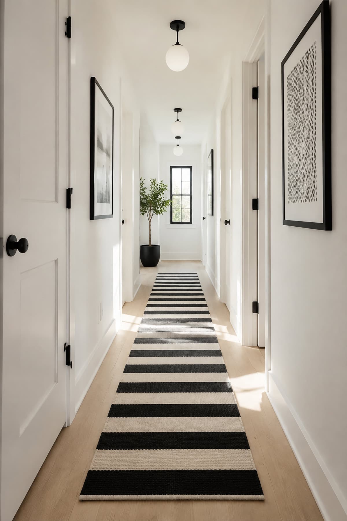 Black and White Striped Hallway Runner