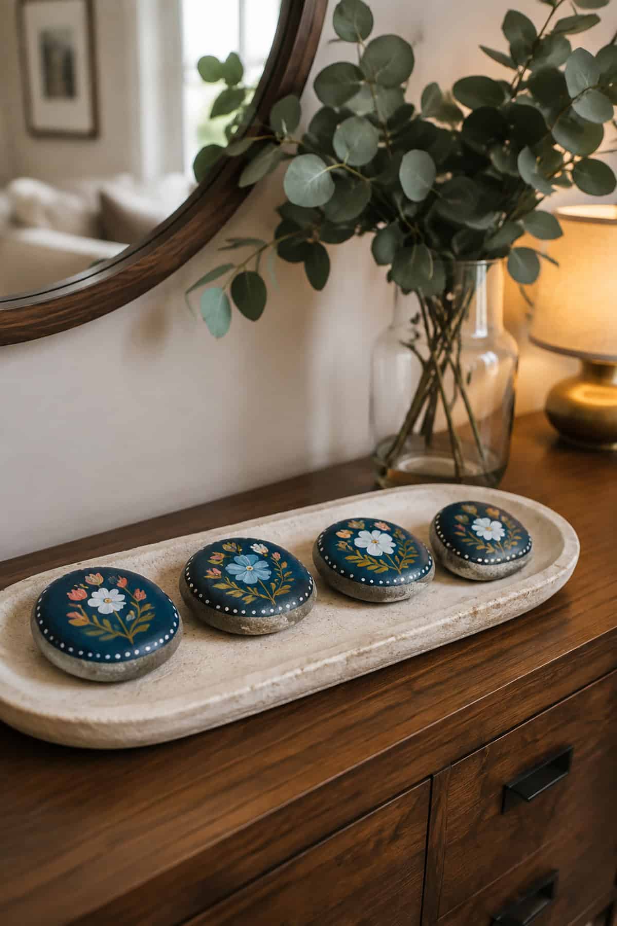 Blue Floral Folk Art Rocks