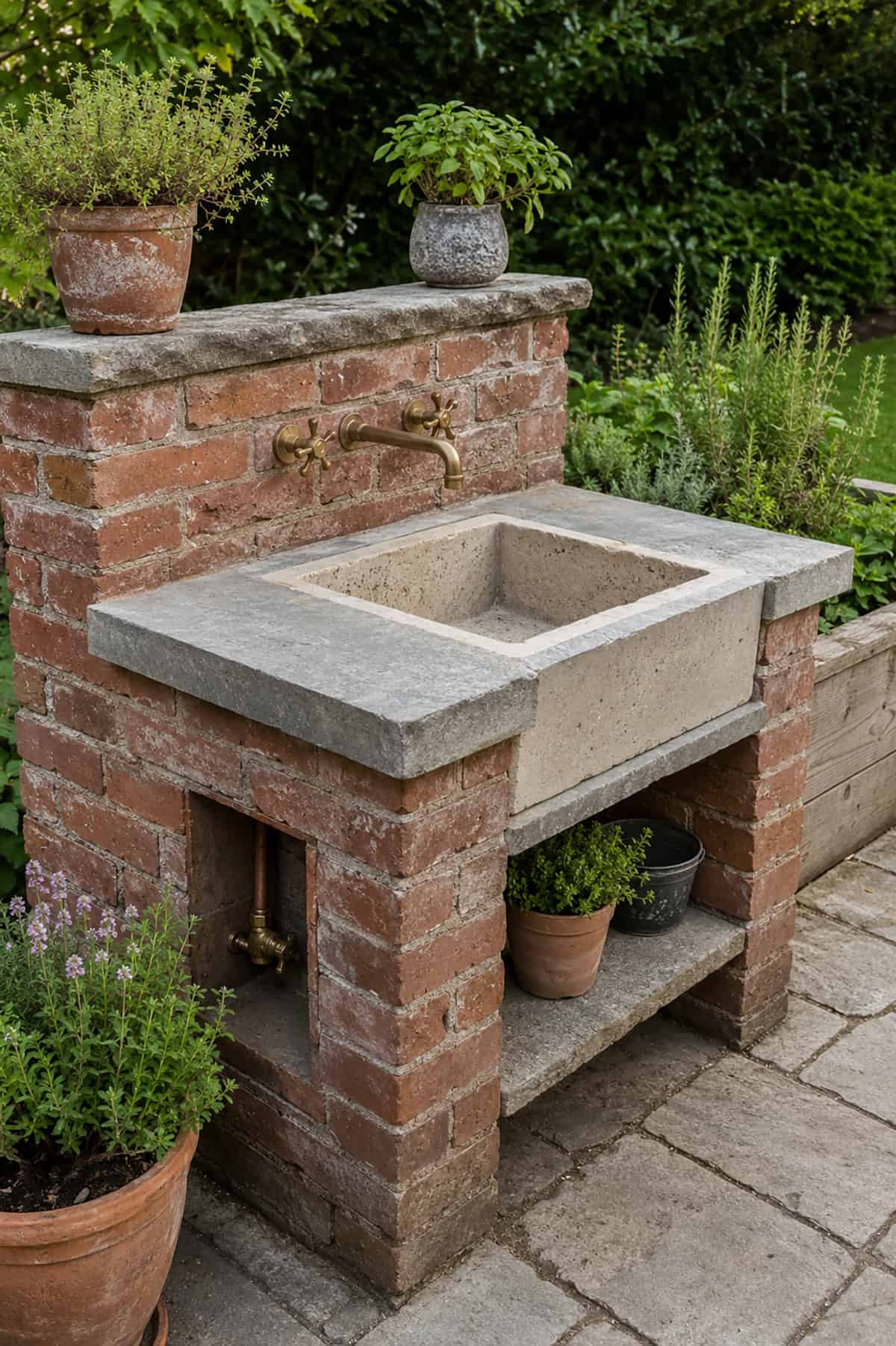 Brick And Stone Garden Sink