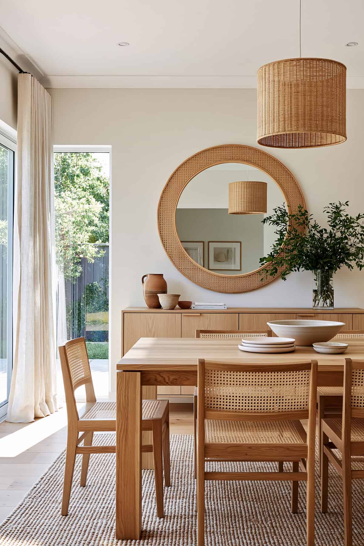 Cane Framed Mirror with Natural Textures