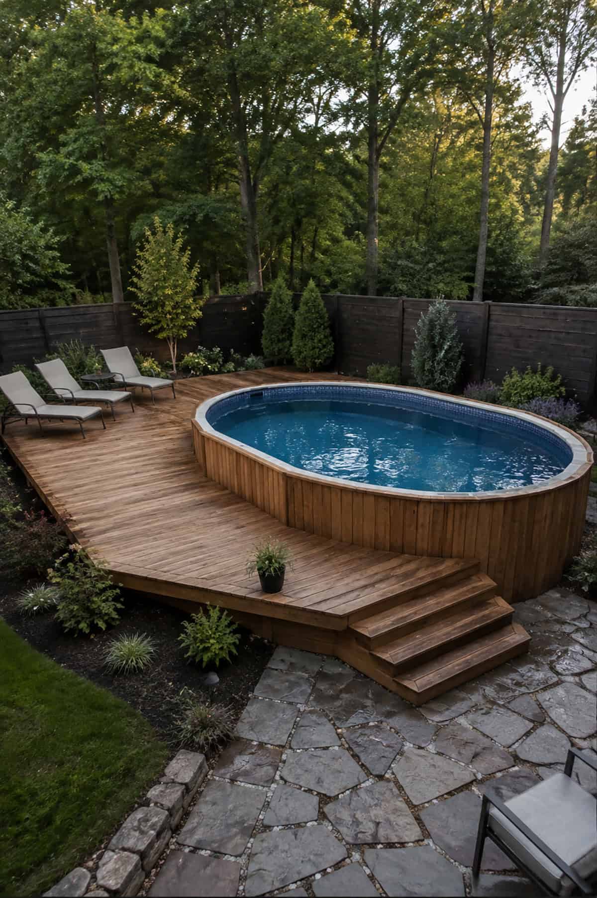 Cedar Wrapped Oval Pool With A Full Deck