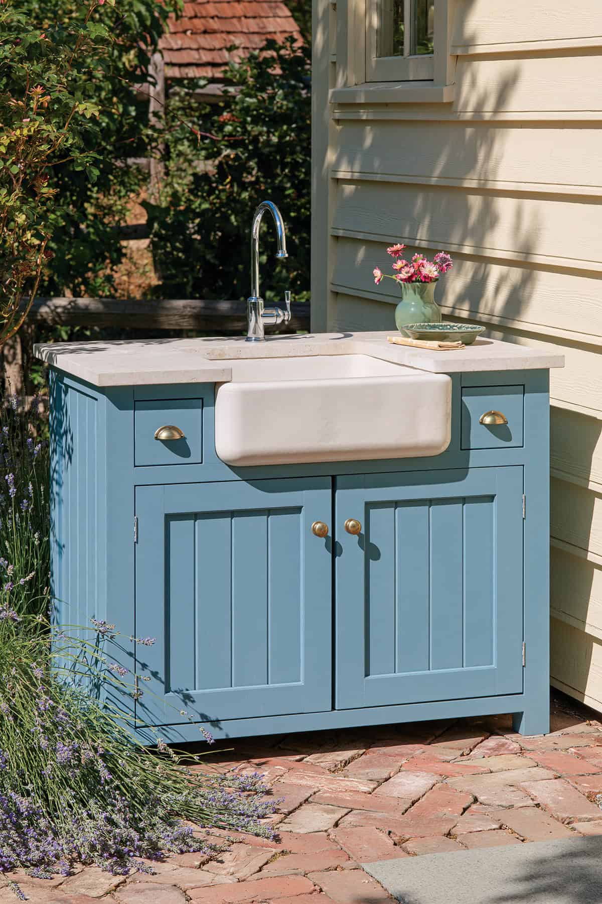 Ceramic Apron Sink In A Painted Garden Cabinet