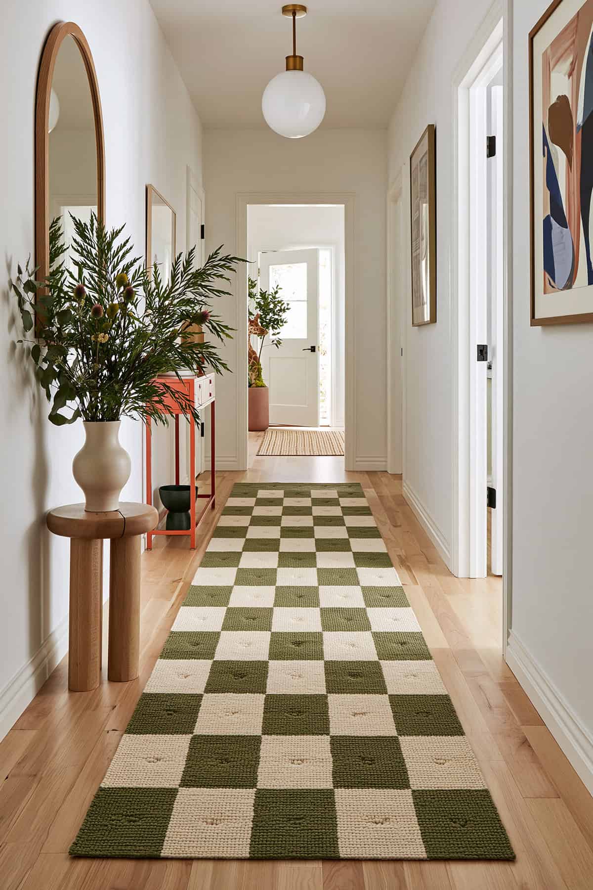 Checkerboard Runner in a Playful Modern Hallway
