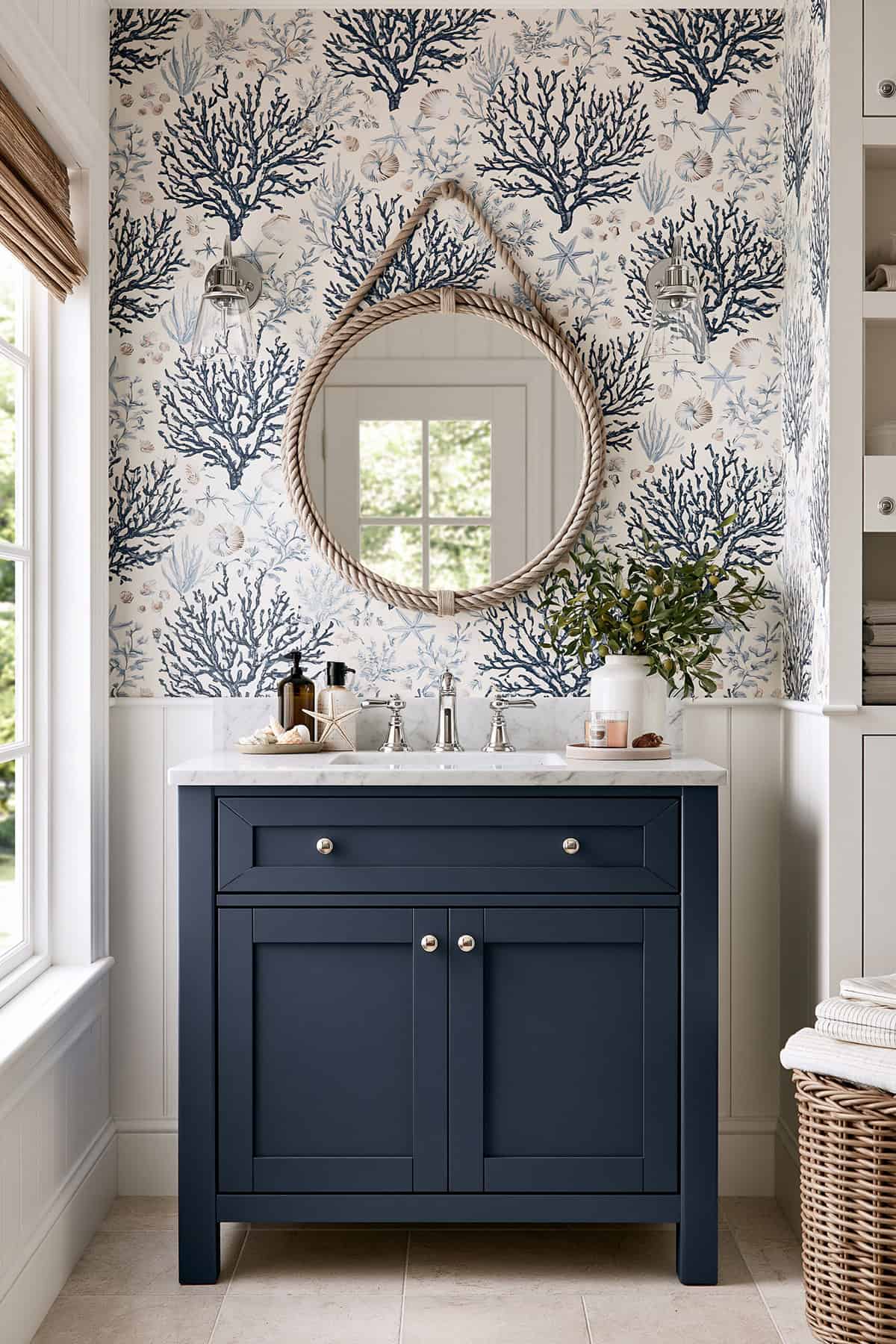 Coastal Coral Wallpaper Bathroom