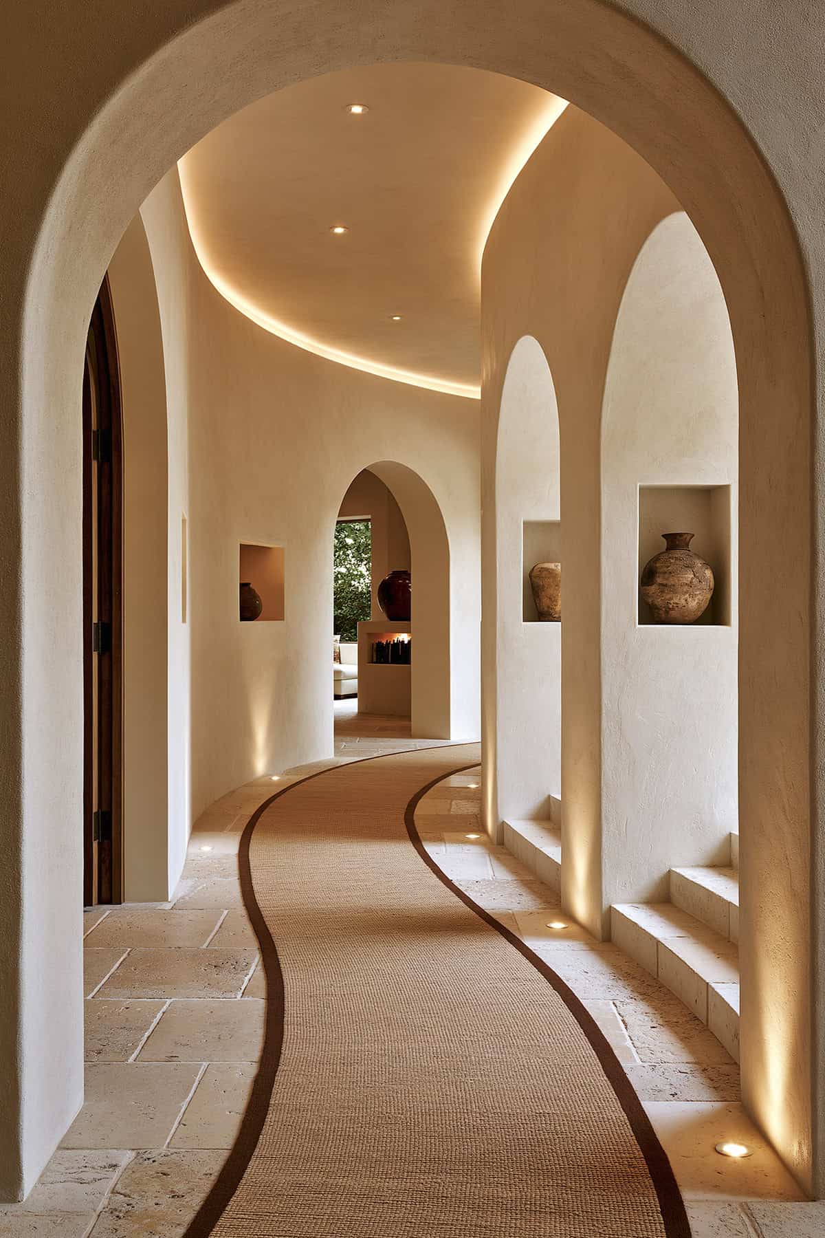 Curved Runner Along an Arched Passage