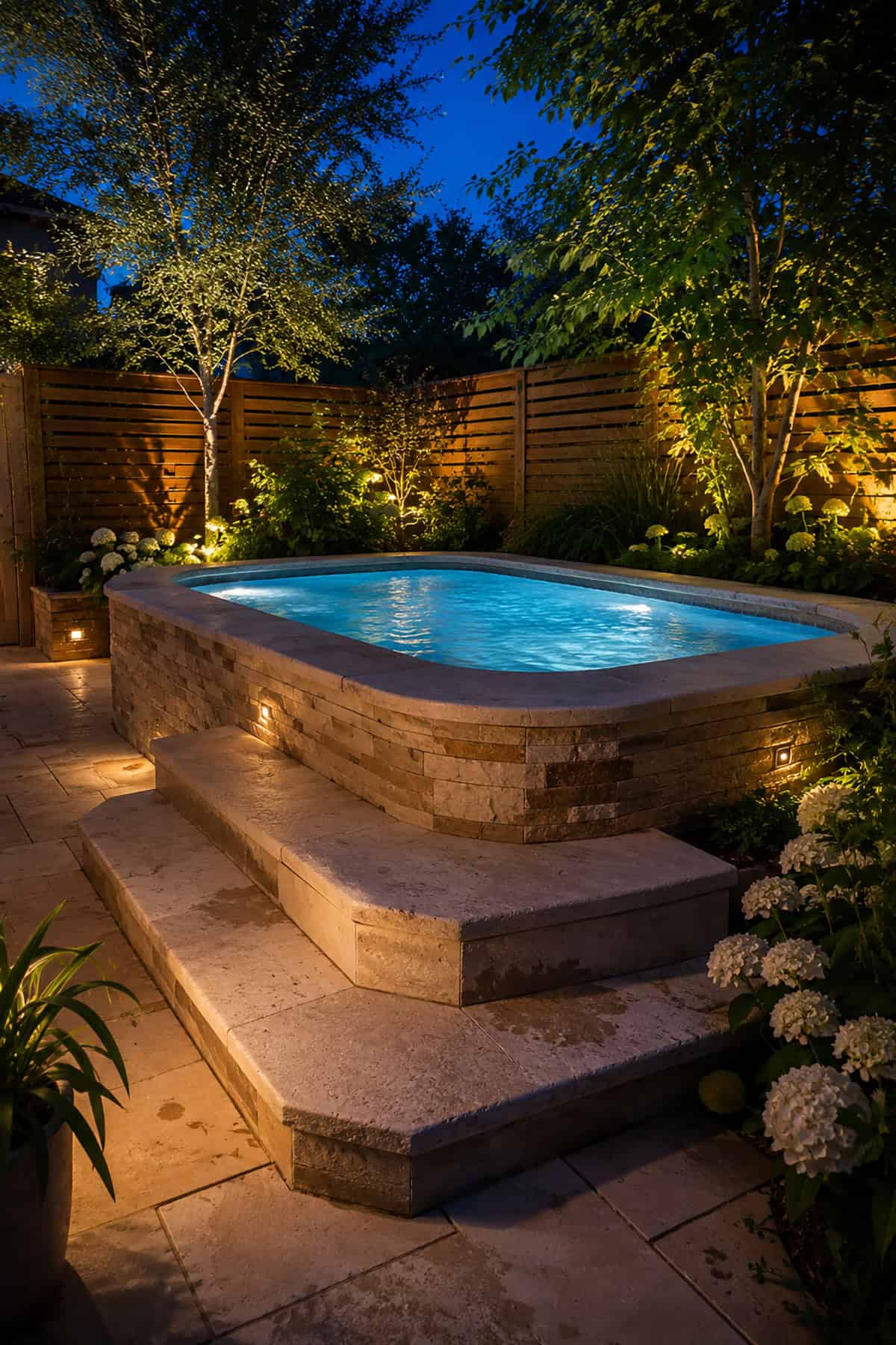 Elevated Pool With Broad Limestone Steps