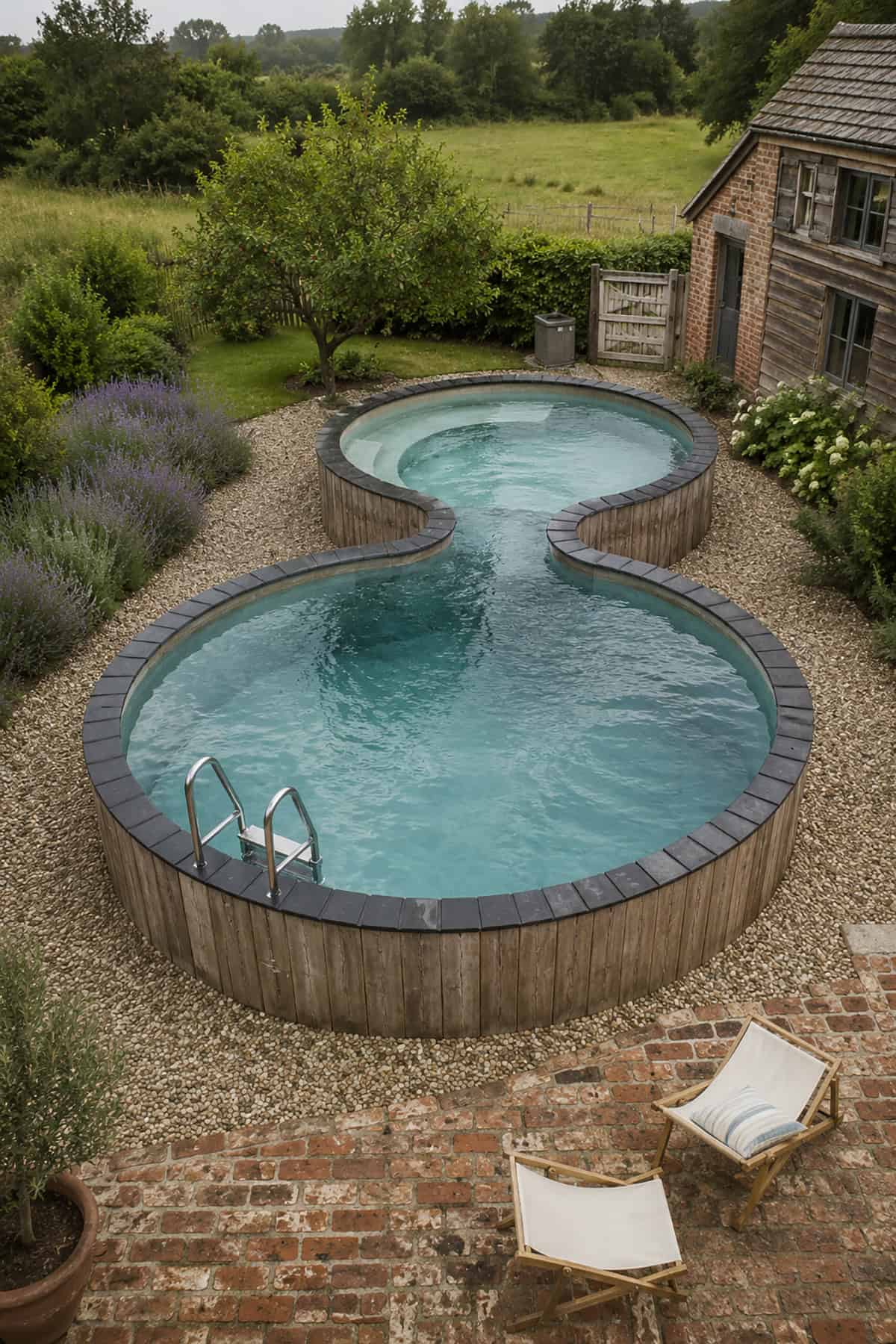 Figure eight pool in a country garden