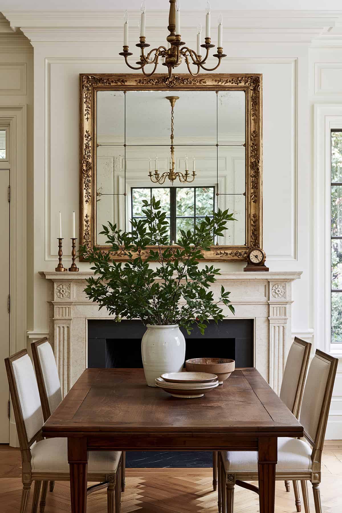 Fireplace Mirror in a Traditional Dining Room