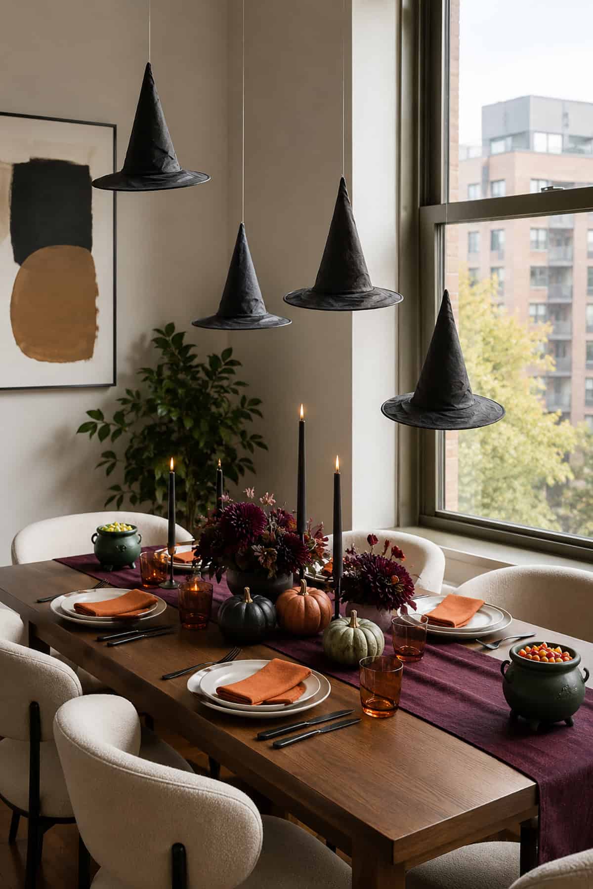 Floating Witch Hat Canopy Halloween Dinner Table