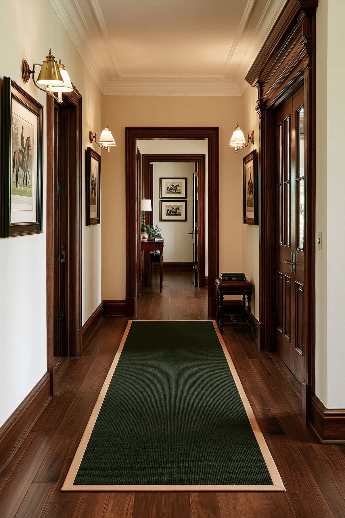 Forest Green Runner in a Dark Wood Hallway