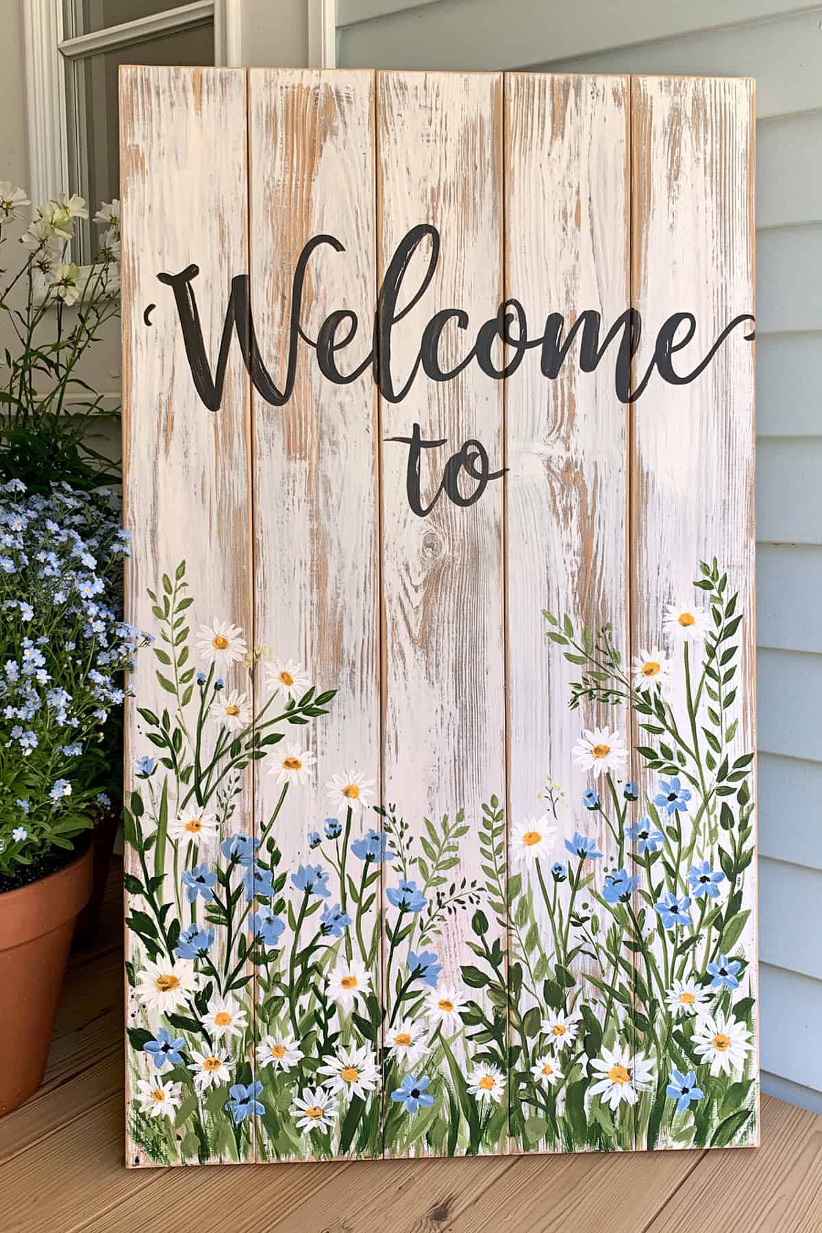 Hand Painted Floral Wood Sign