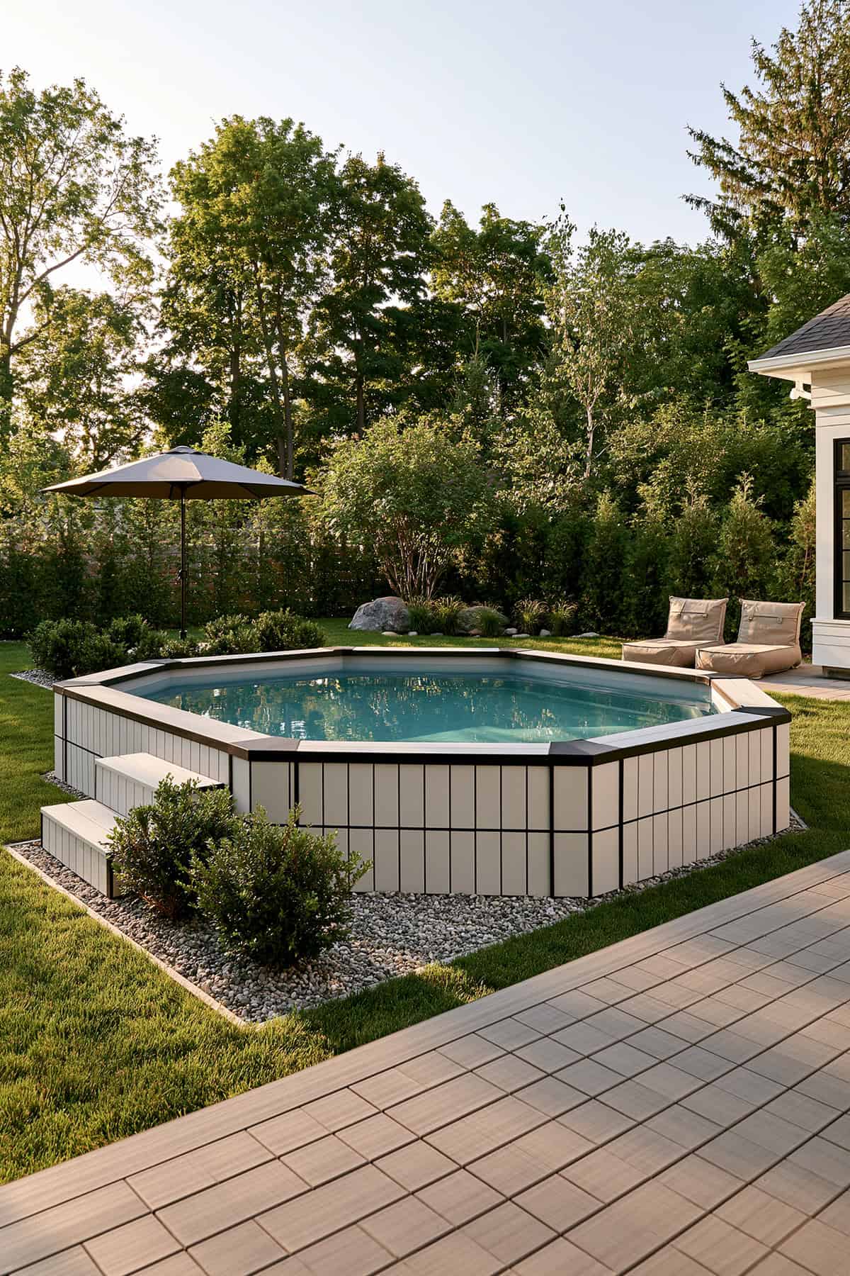 Hexagonal Pool With Floating Composite Steps