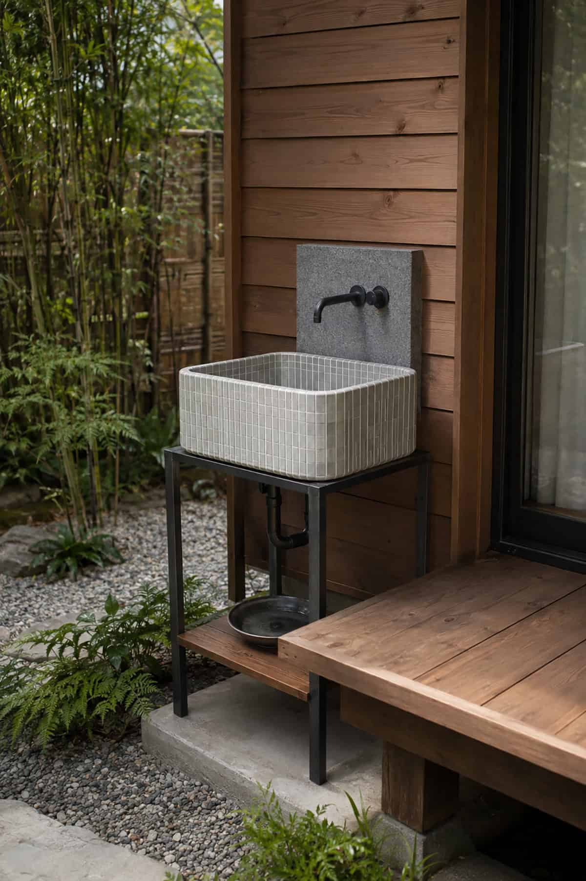 Japanese Inspired Tiled Outdoor Sink