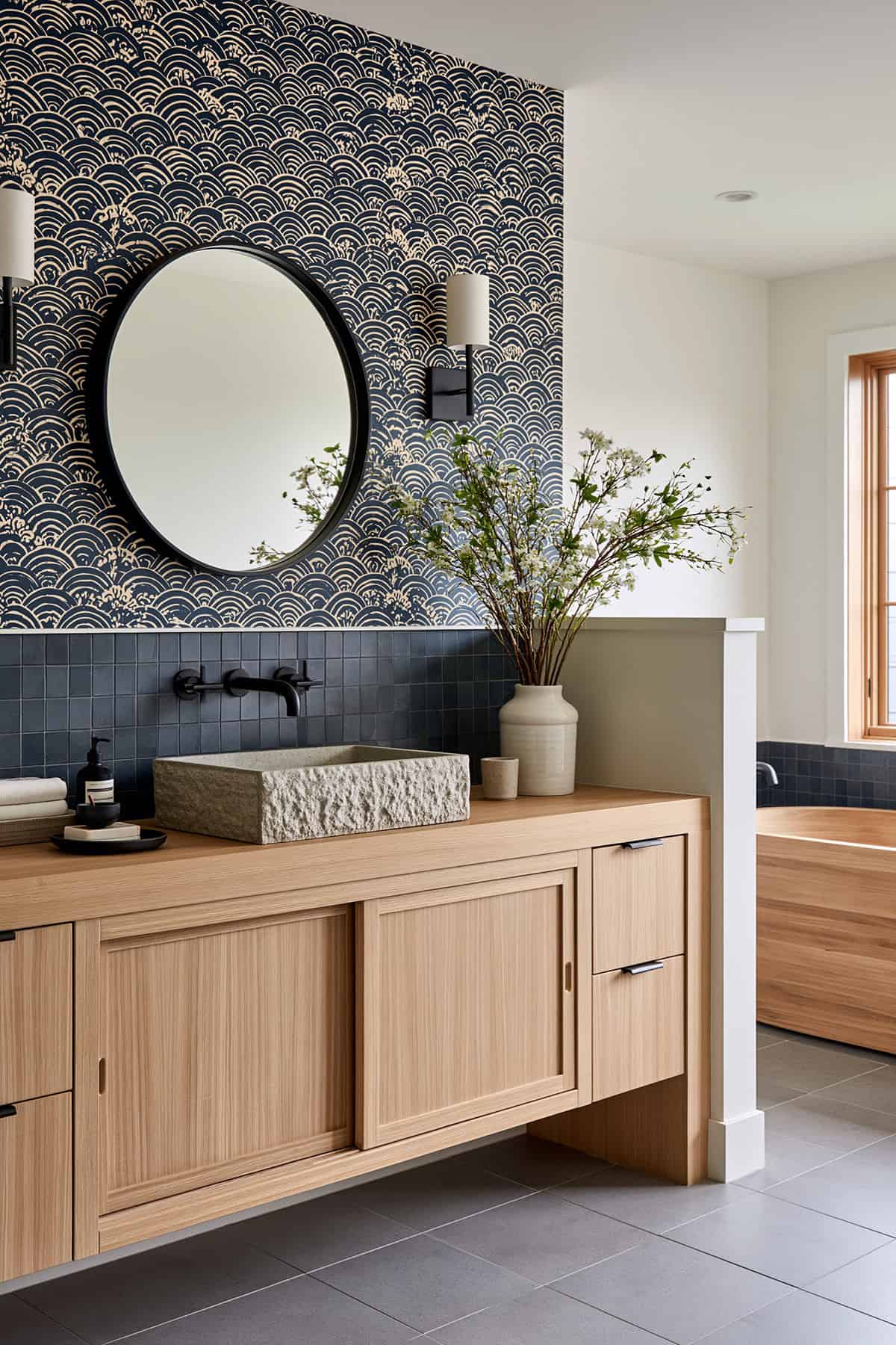 Japanese Wave Wallpaper Bathroom