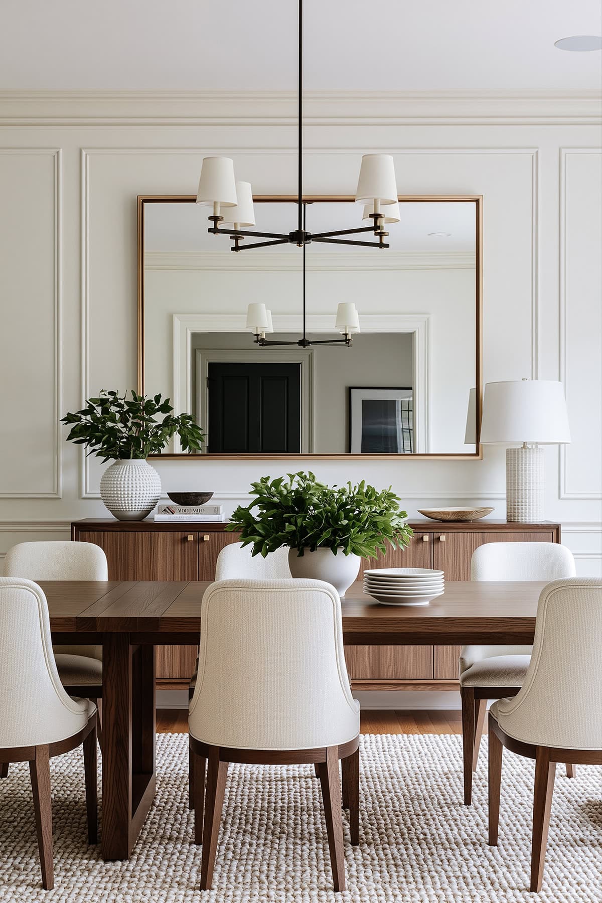 Layered Mirror Over Decorative Wall Molding