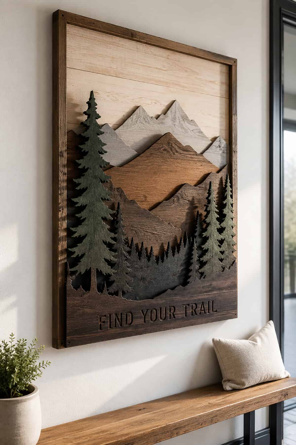 Layered Mountain Wood Sign