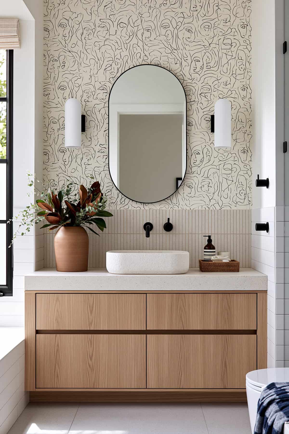 Minimalist Line Art Wallpaper Bathroom