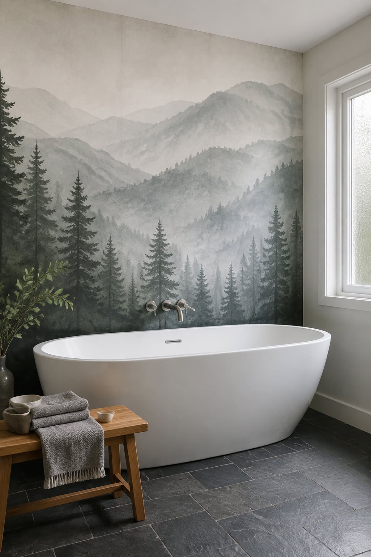 Misty Forest Bathroom Mural