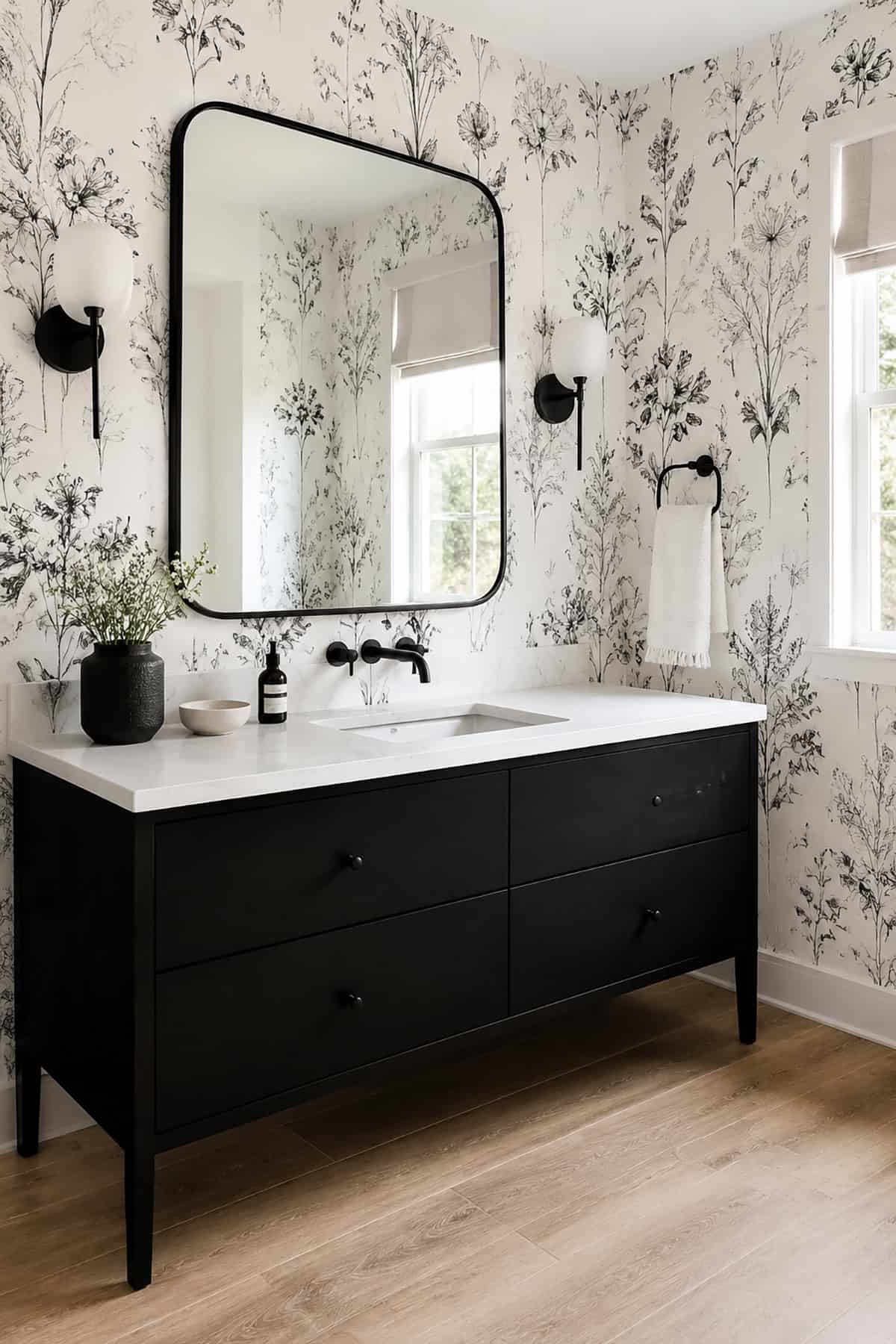 Monochrome Sketch Wallpaper Bathroom