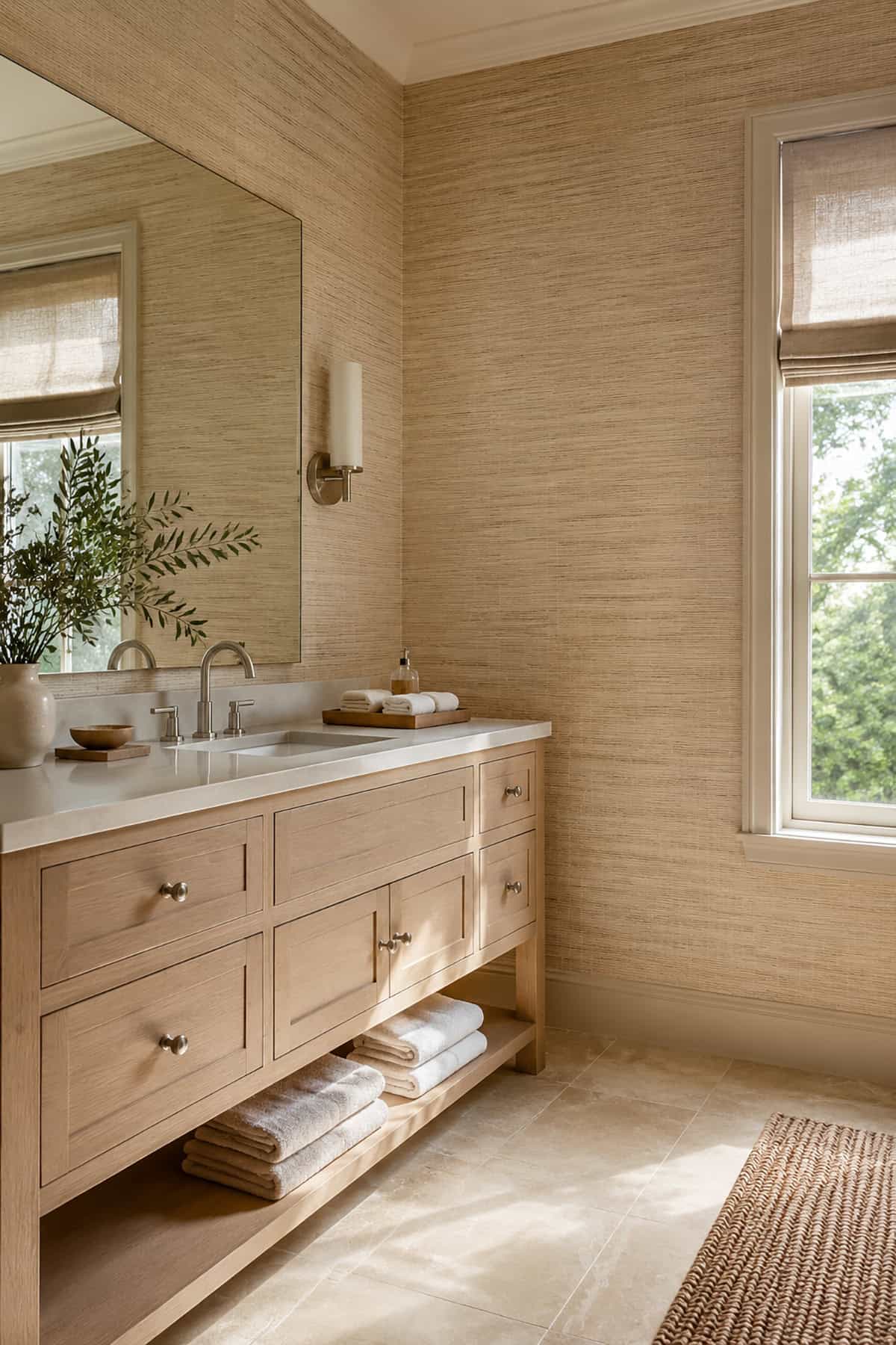 Neutral Grasscloth Bathroom