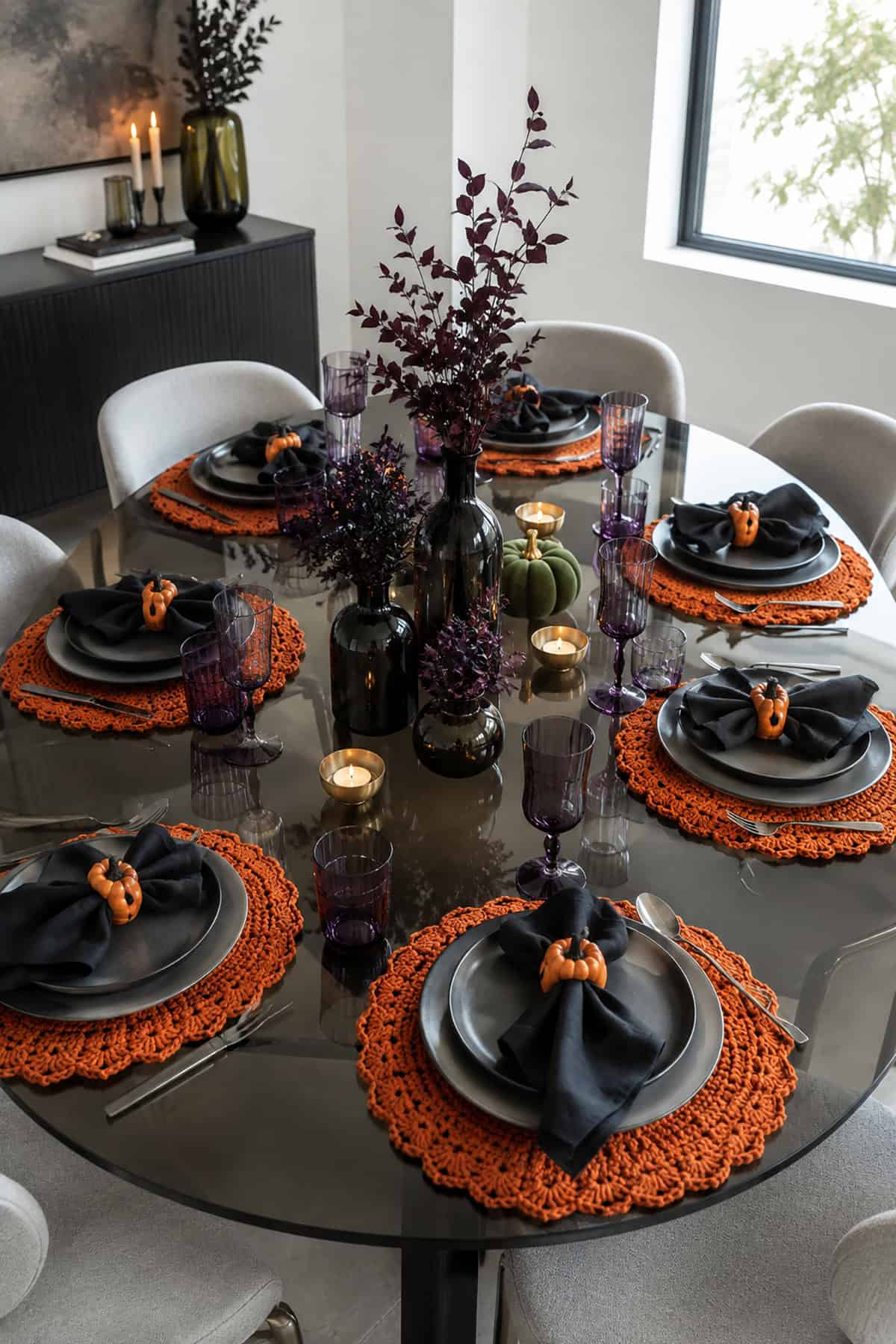 Orange And Purple Halloween Dinner Table