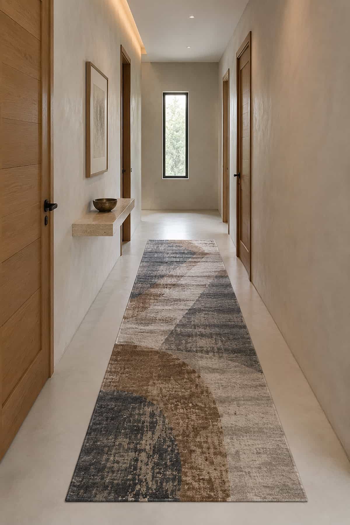Organic Pattern Runner in a Casual Contemporary Hallway