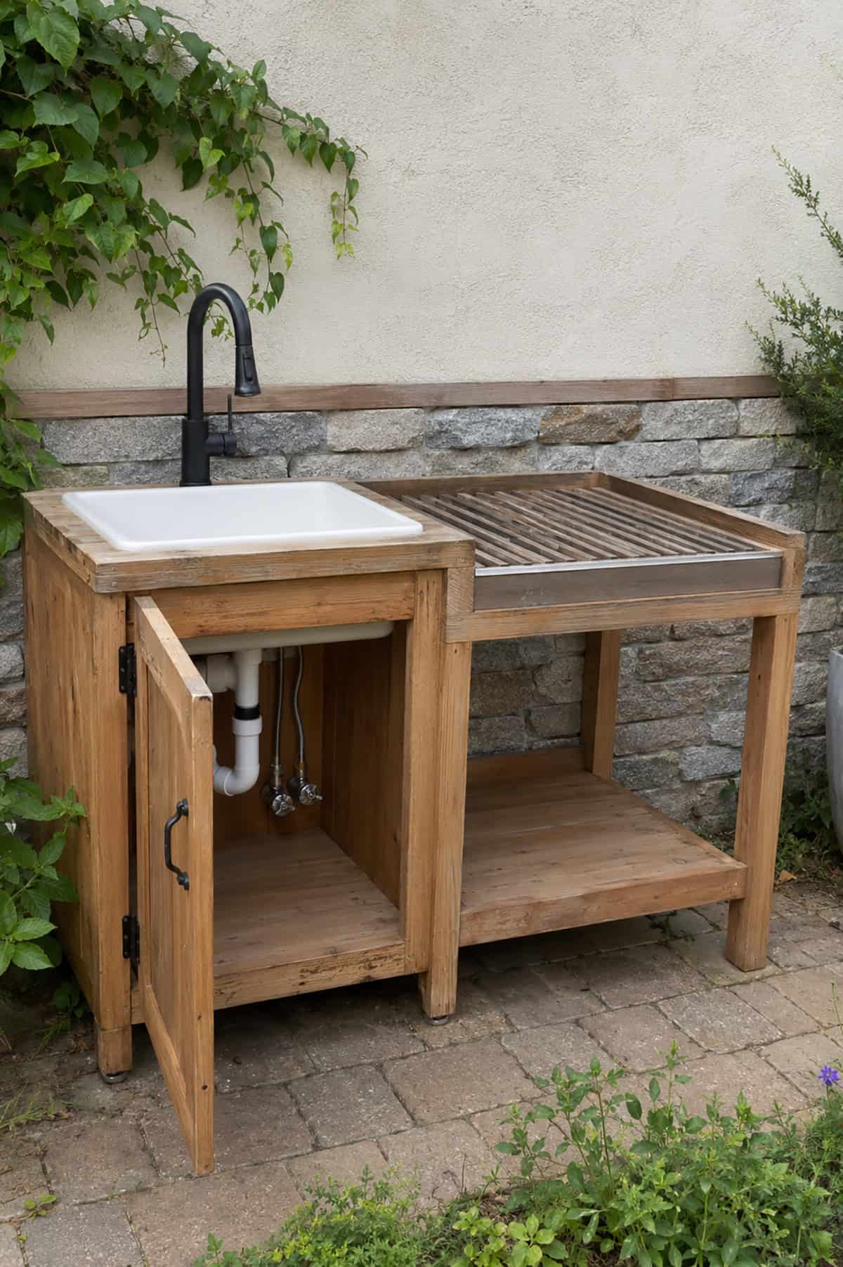 Outdoor Potting Sink With Drying Rack