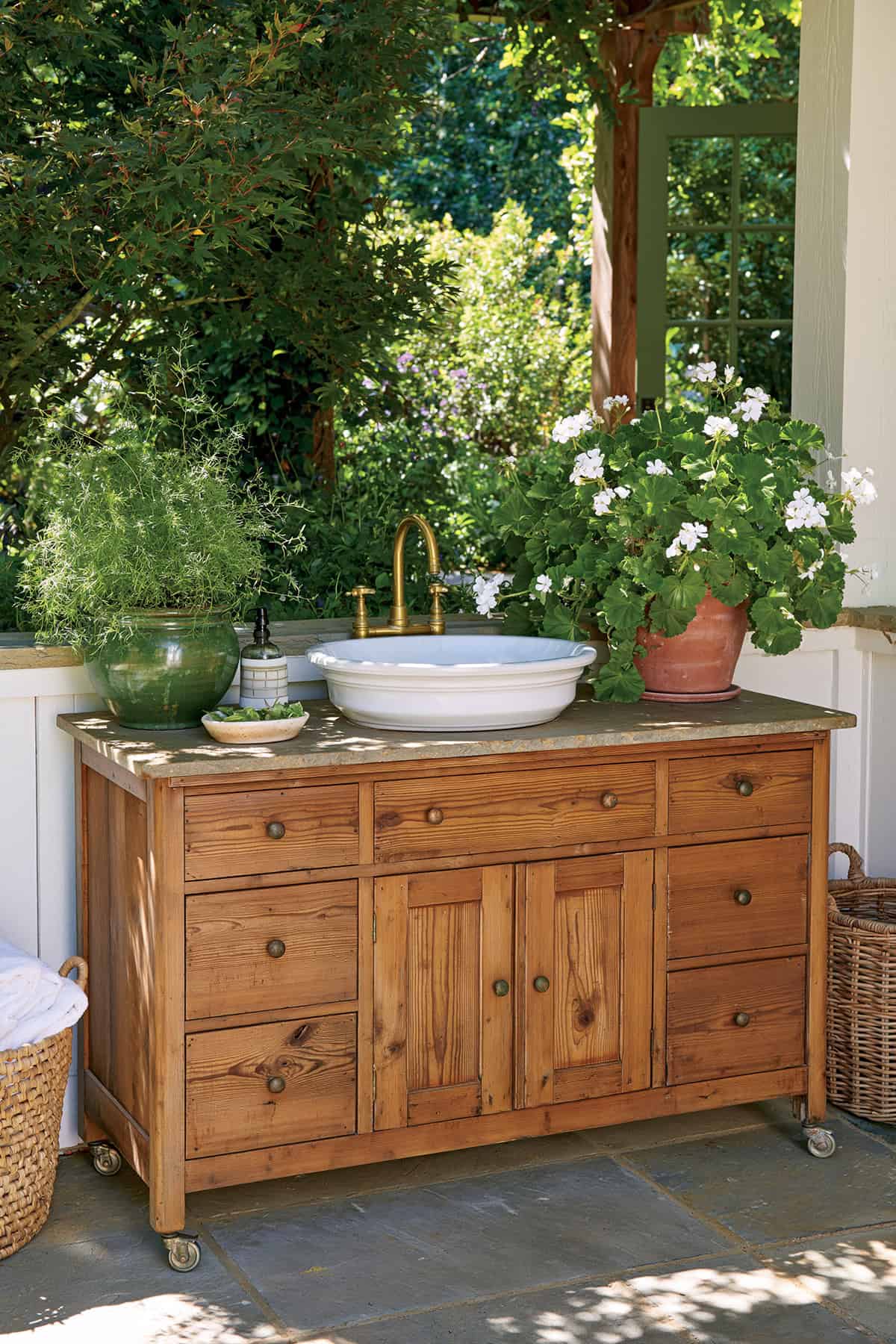 Outdoor Sink Inside A Converted Dresser
