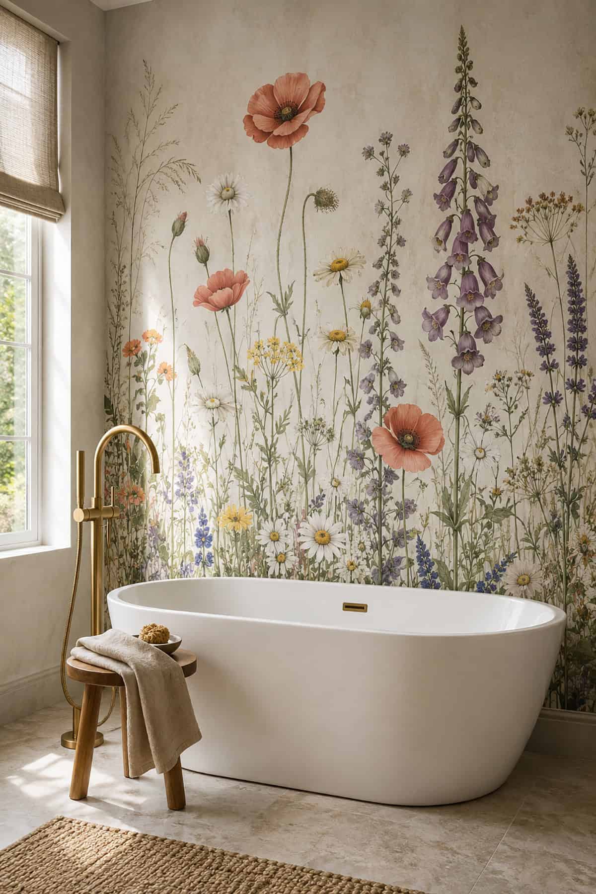 Oversized Wildflower Mural Bathroom
