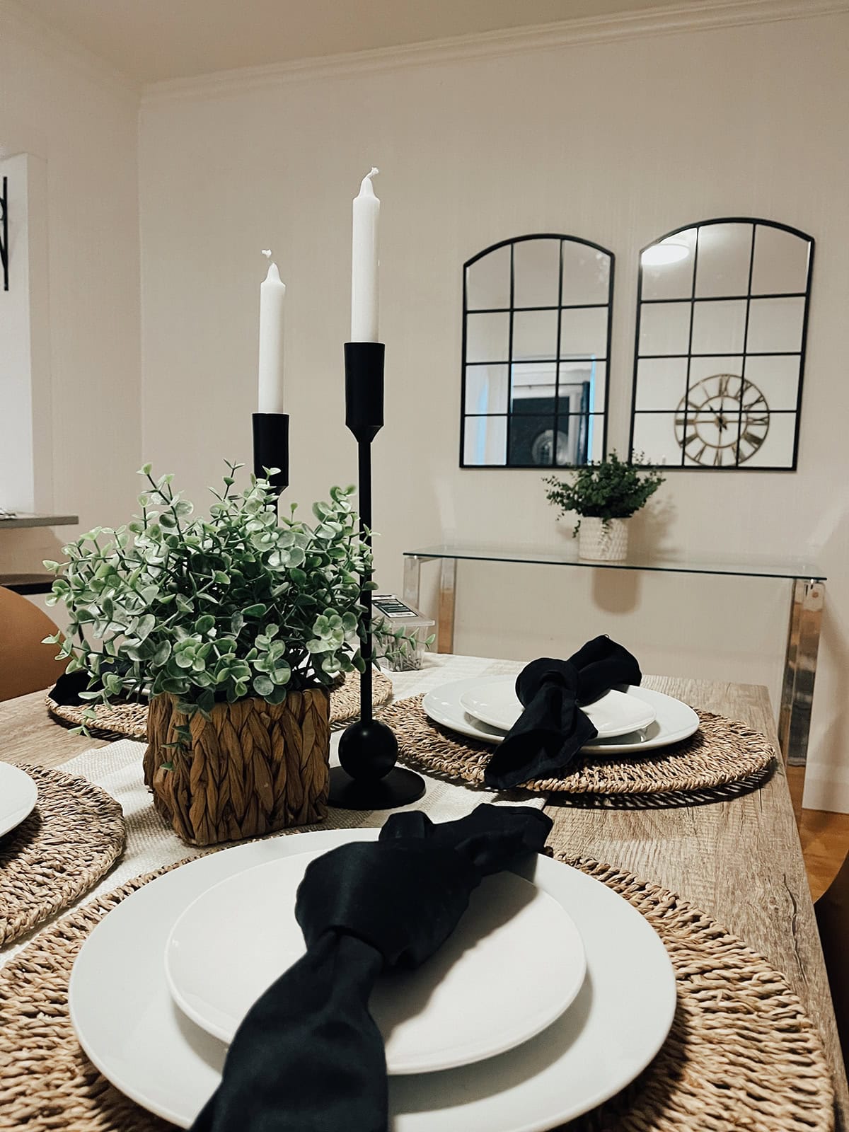 Pair of Arched Windowpane Dining Room Mirrors