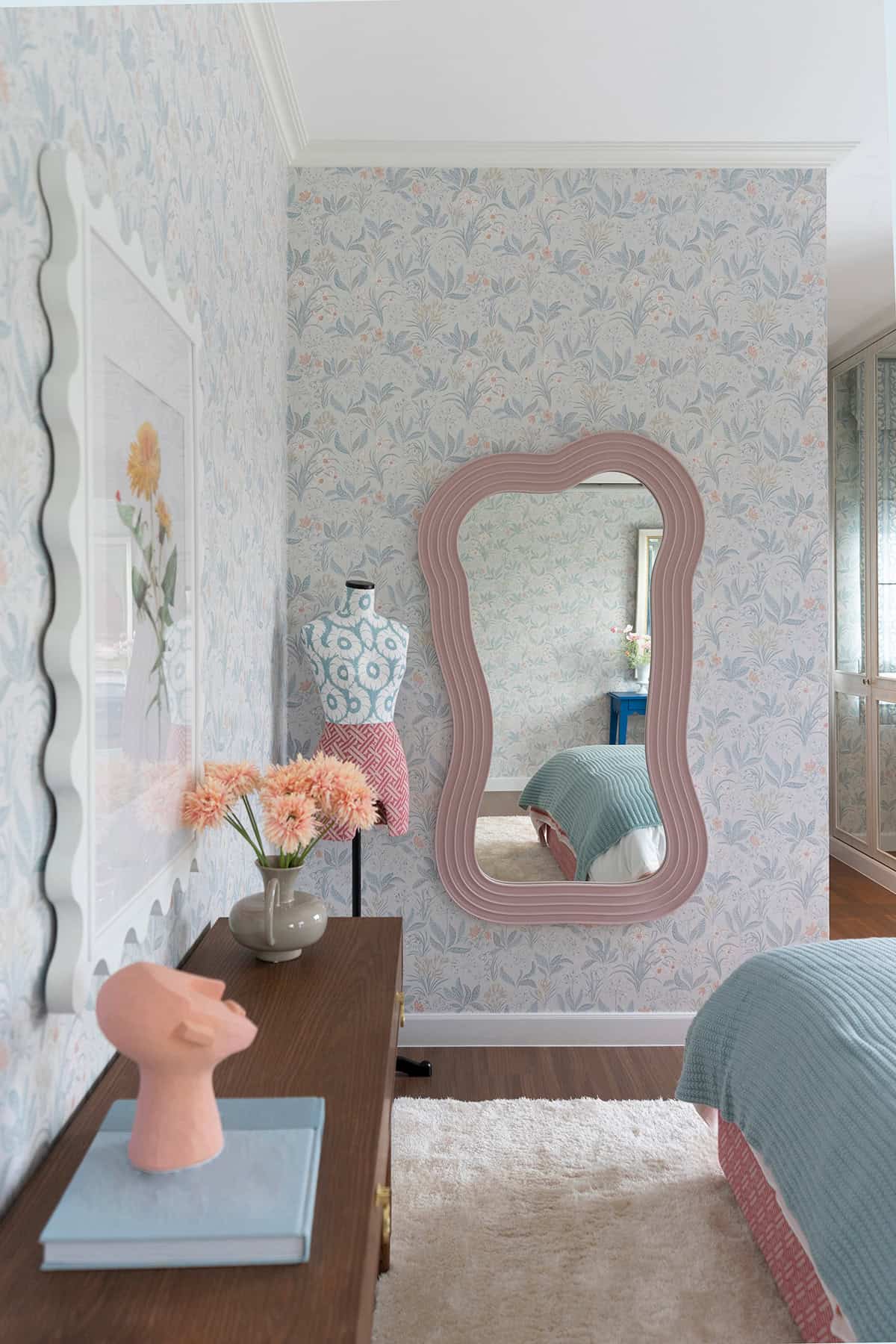 Pastel Bedroom With Floral Wallpaper