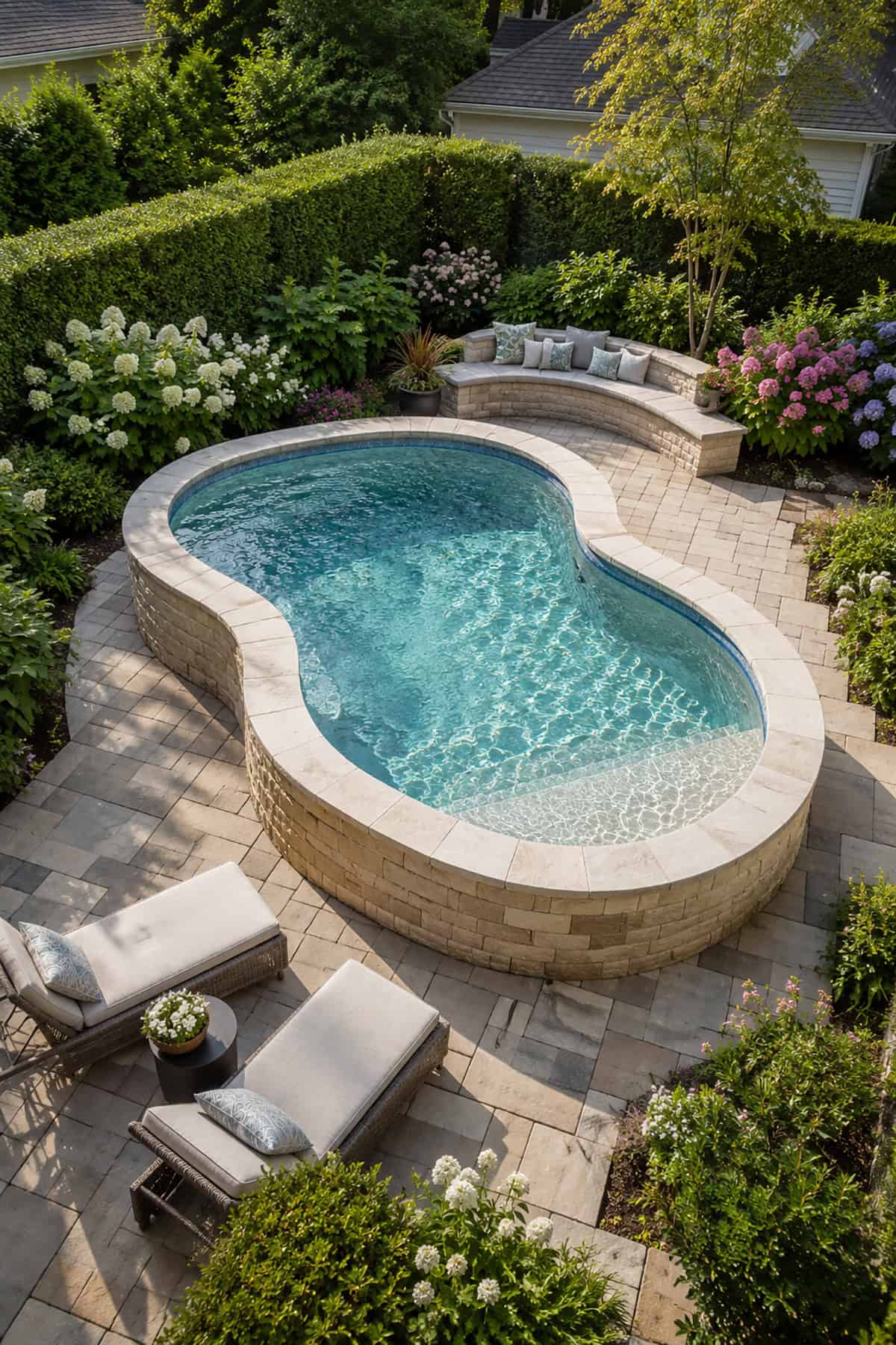 Raised Freeform Pool With A Stone Surround