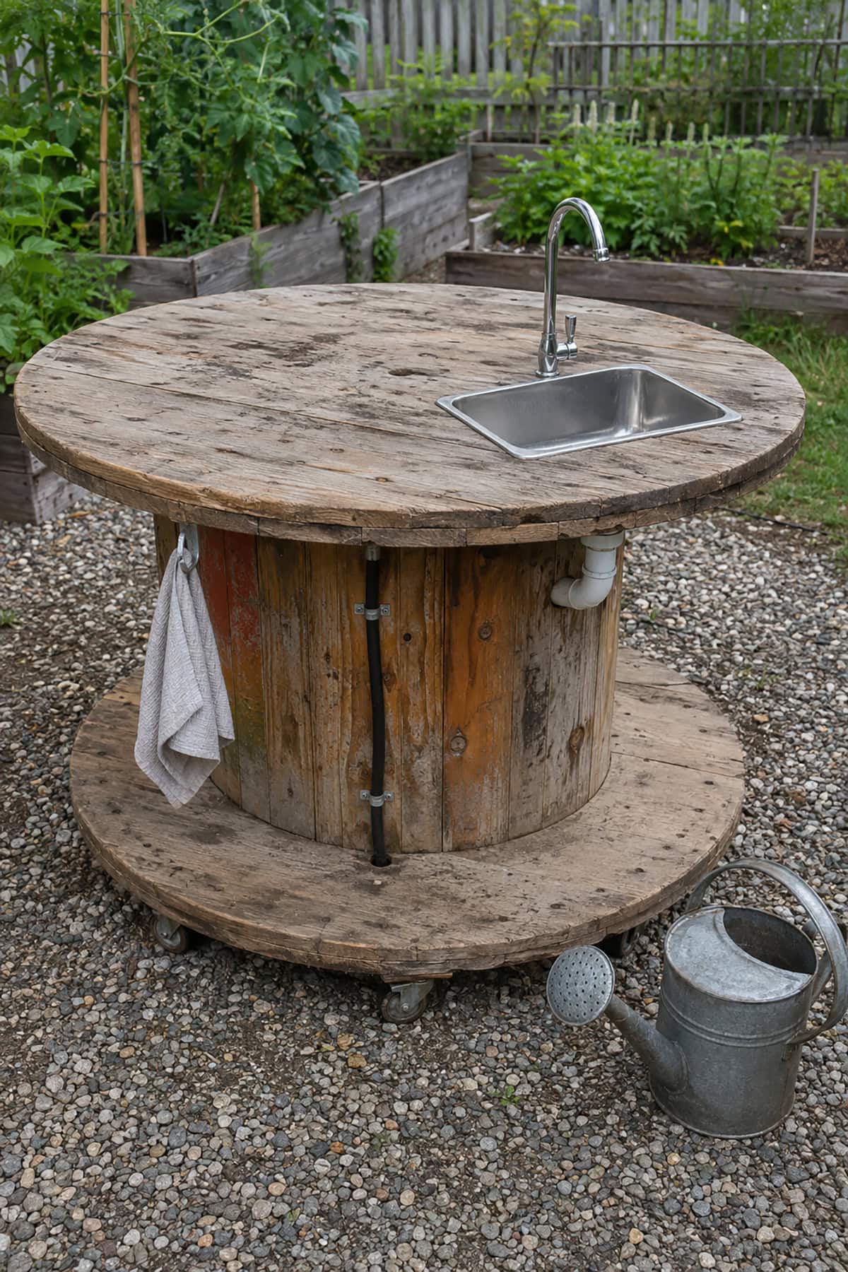 Reclaimed Cable Spool Garden Sink