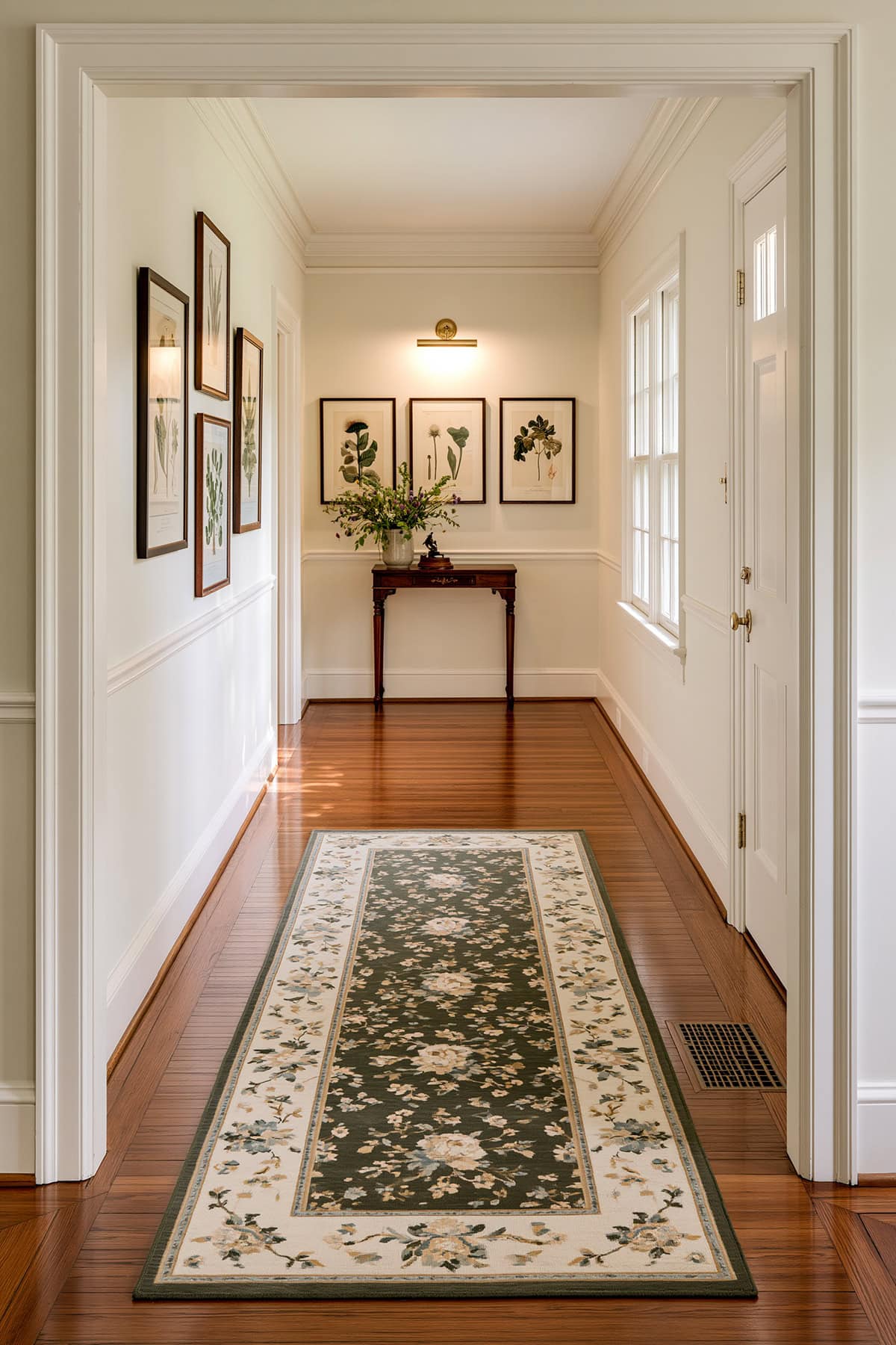 Sage Green Runner With Subtle Floral Details