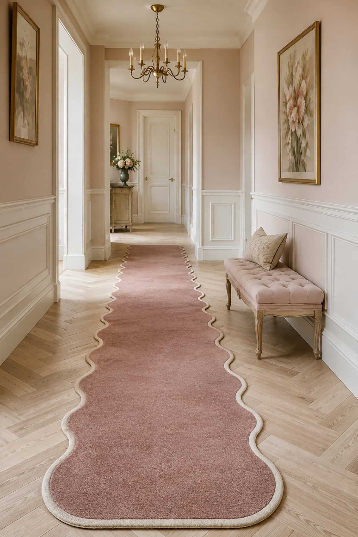 Scalloped Edge Runner in a Feminine Hallway