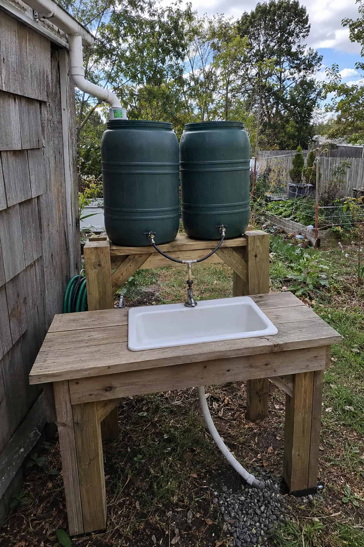 Side By Side Rain Barrel Outdoor Sink