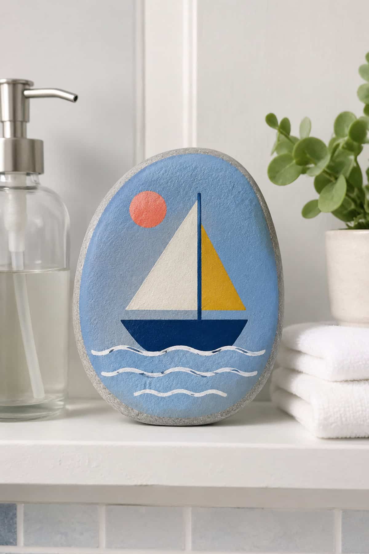Simple Sailboat Painted Rock