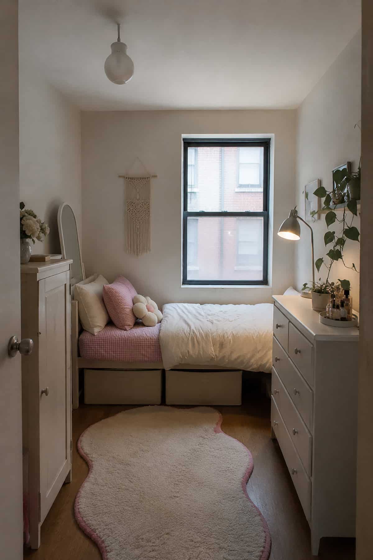 Small Pink Bedroom With Practical Storage
