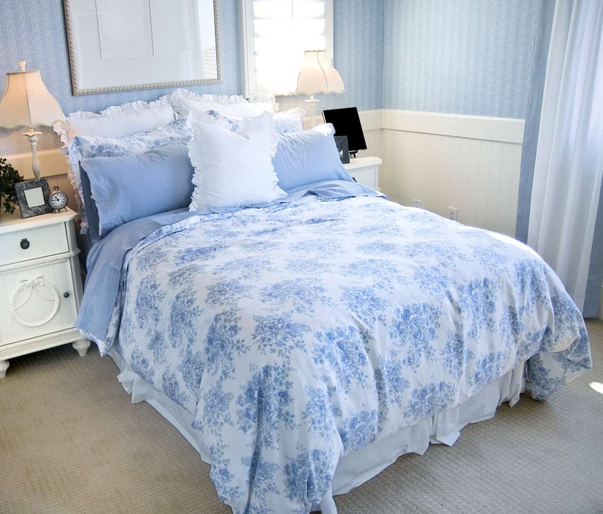 Soft Blue Floral Bedroom