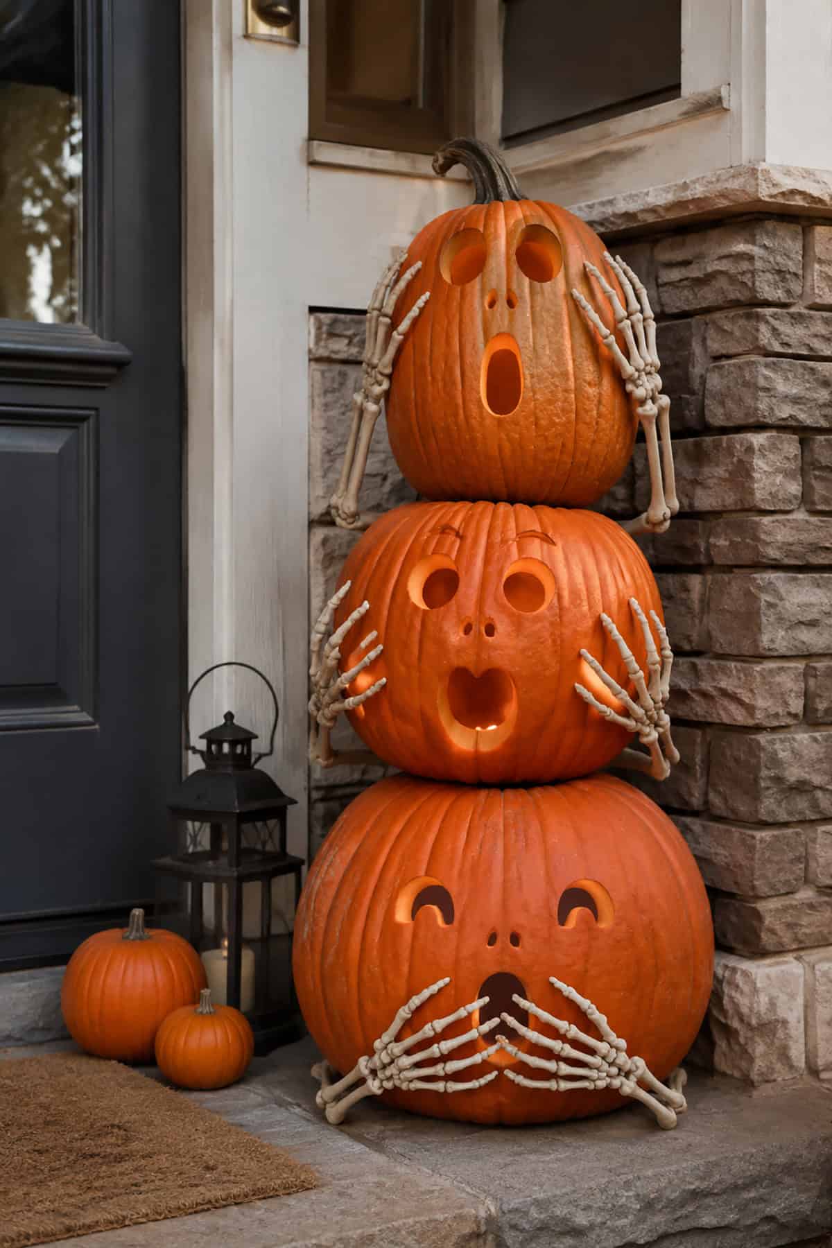 Stacked Skeleton Hands Pumpkins